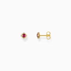 New Clous d'oreilles Vintage avec pierre rouge dorée Femme Clous D'oreilles|Placage Or 18 Carats - Argent 925