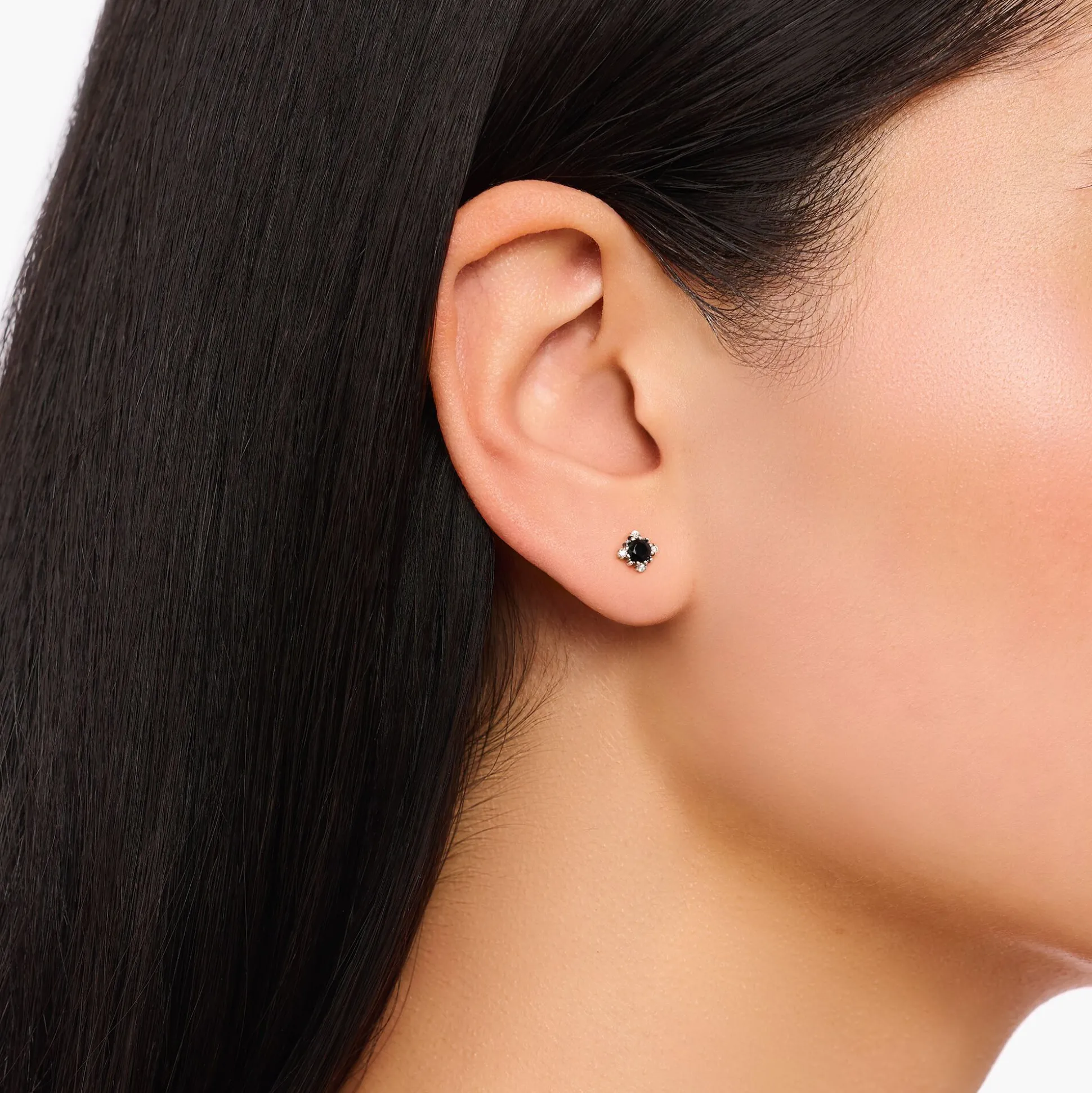Shop Clous d'oreilles vintage en argent avec pierre noire Femme Clous D'oreilles|Argent 925