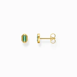 New Clous d'oreilles yeux de crocodile dorés ornés de gemmes vert émeraude Femme Clous D'oreilles|Placage Or 18 Carats - Argent 925