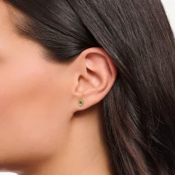 New Clous d'oreilles yeux de crocodile dorés ornés de gemmes vert émeraude Femme Clous D'oreilles|Placage Or 18 Carats - Argent 925