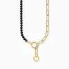 Store Collier arborant des Beads en onyx et une chaîne à maillons plaqué or Femme Chaînes & Colliers|Placage Or 18 Carats - Argent 925
