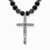 Store Collier argenté noirci composé de perles noires avec pendentif croix Femme Chaînes & Colliers|Chaînes & Colliers