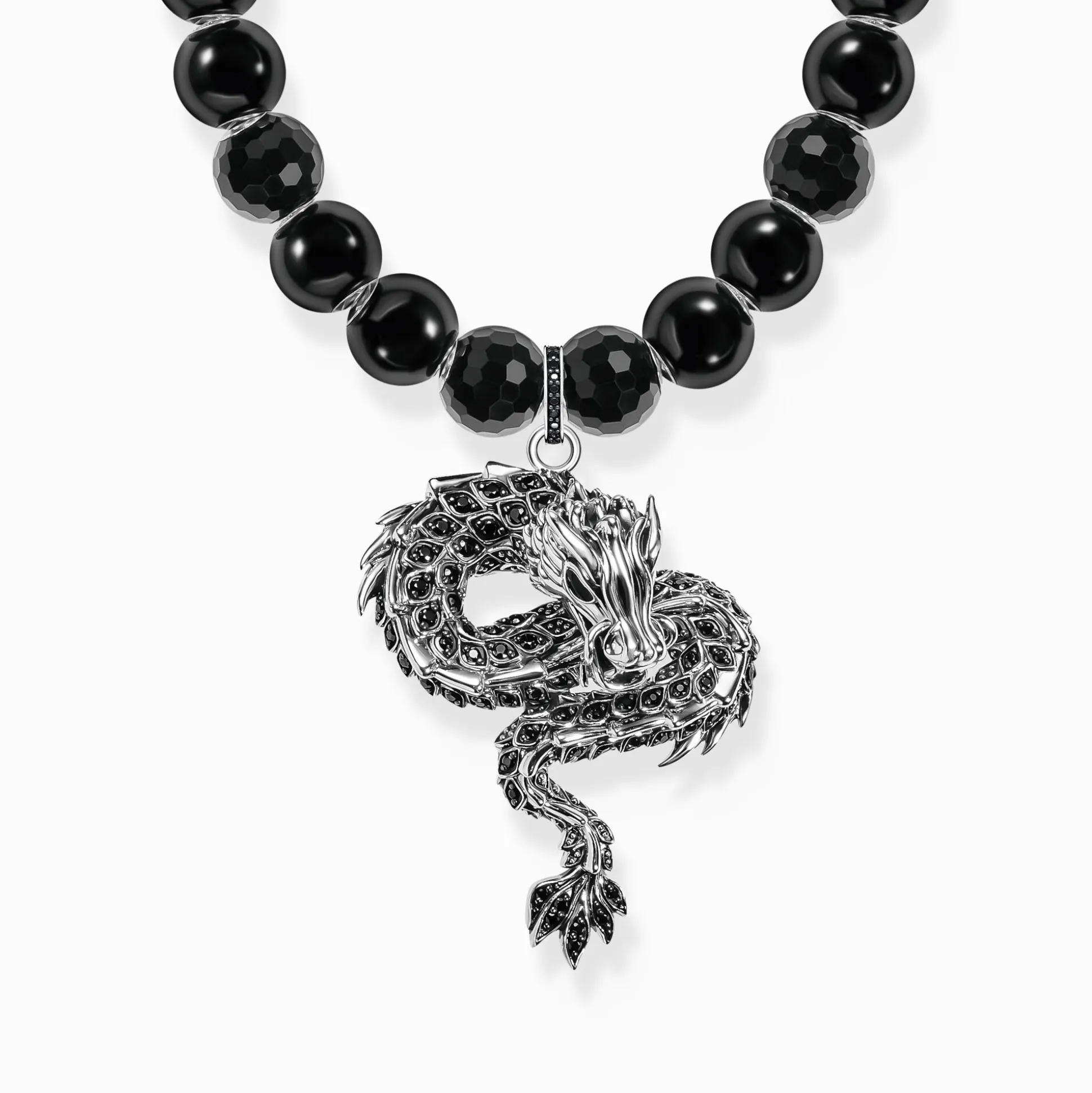 Fashion Collier argent noirci, perles d'obsidienne avec pendentif dragon Femme Chaînes & Colliers|Argent 925