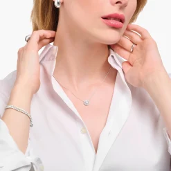 Best Sale Collier en argent avec halo pédant avec zircon blanc Femme Chaînes & Colliers|Argent 925