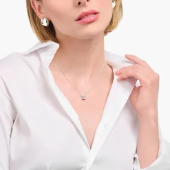 Store Collier en argent avec pédant carré et zircon blanc Femme Chaînes & Colliers|Argent 925