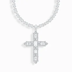 Best Sale Collier en argent avec pendentif croix et zircon blanc Femme Chaînes & Colliers|Argent 925