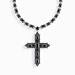 Store Collier en argent avec pendentif croix et zircon noir Femme Chaînes & Colliers|Argent 925