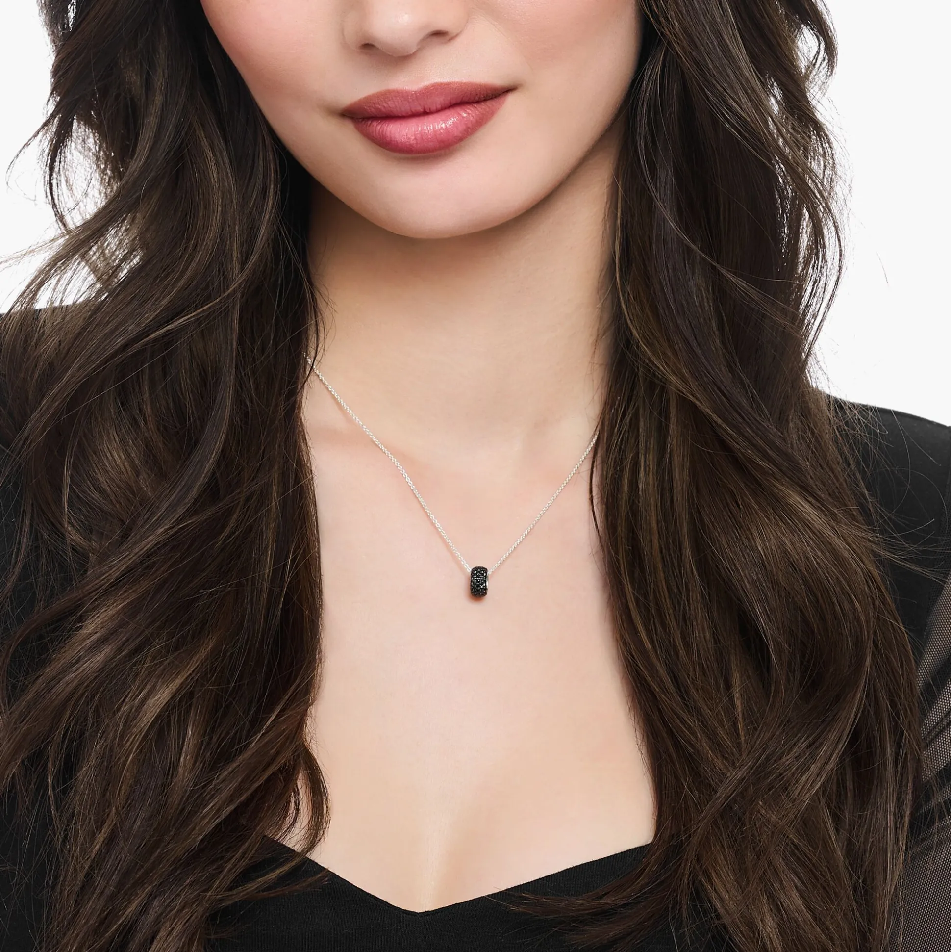 Cheap Collier en argent avec pendentif anneau et zircon noir Femme Chaînes & Colliers|Argent 925
