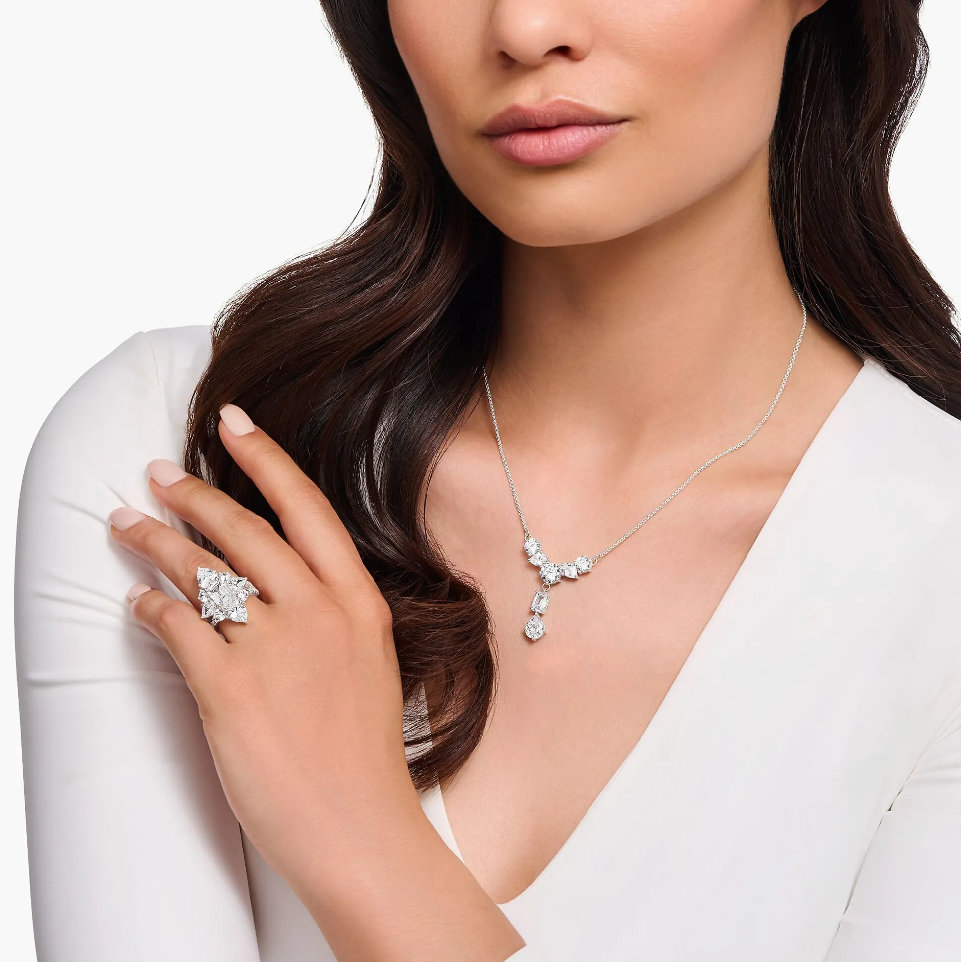 Store Collier en Y avec sept zircons blancs argent Femme Chaînes & Colliers|Argent 925