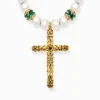 Outlet Collier plaqué or composé de différentes perles avec pendentif en forme de croix Femme Chaînes & Colliers|Chaînes & Colliers