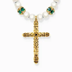 Outlet Collier plaqué or composé de différentes perles avec pendentif en forme de croix Femme Chaînes & Colliers|Chaînes & Colliers