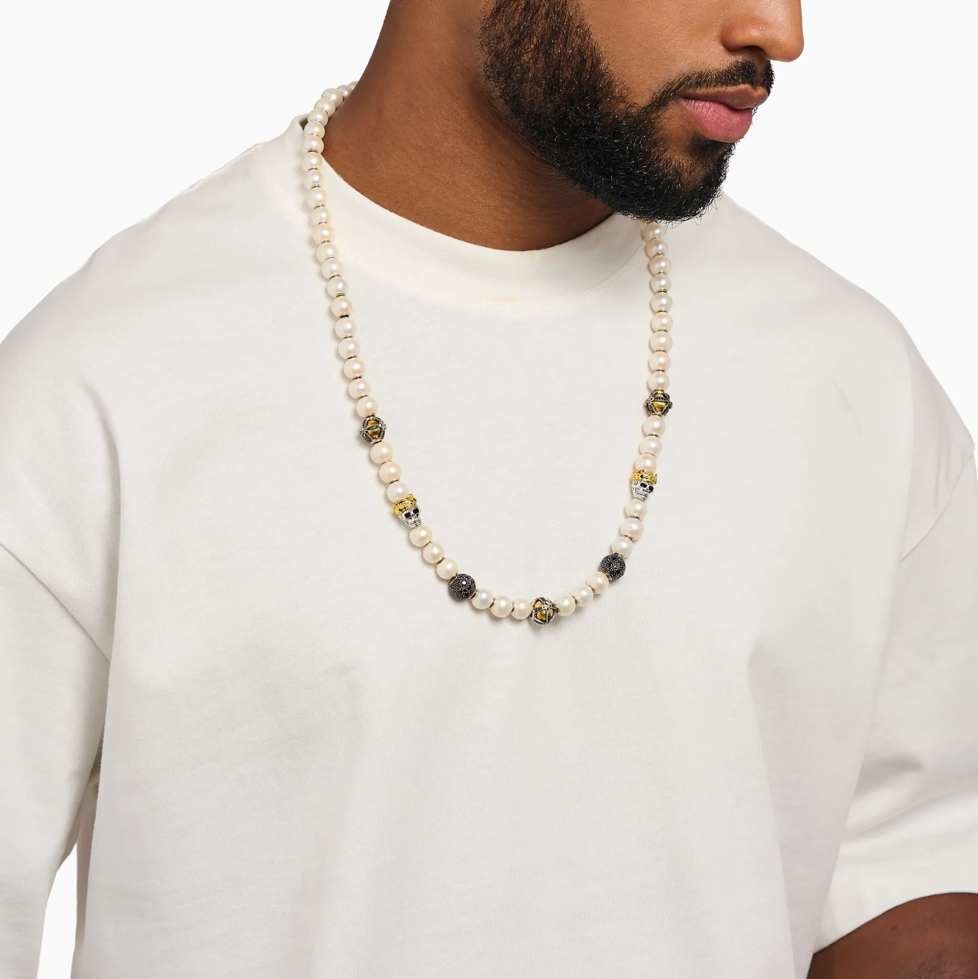 Cheap Collier plaqué or, perles de culture d'eau douce, crânes et perles Chaînes & Colliers|Placage Or 18 Carats - Argent 925