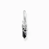 Best Sale Créole individuelle à breloque en onyx et chaînette, argent noirci Femme Créoles|Clous D’oreilles & Créoles