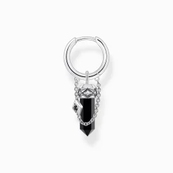 Best Sale Créole individuelle à breloque en onyx et chaînette, argent noirci Femme Créoles|Clous D’oreilles & Créoles
