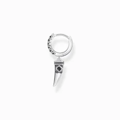 Shop Créole individuelle à breloque dent ornée de gemmes, argent noirci Femme Créoles|Clous D’oreilles & Créoles