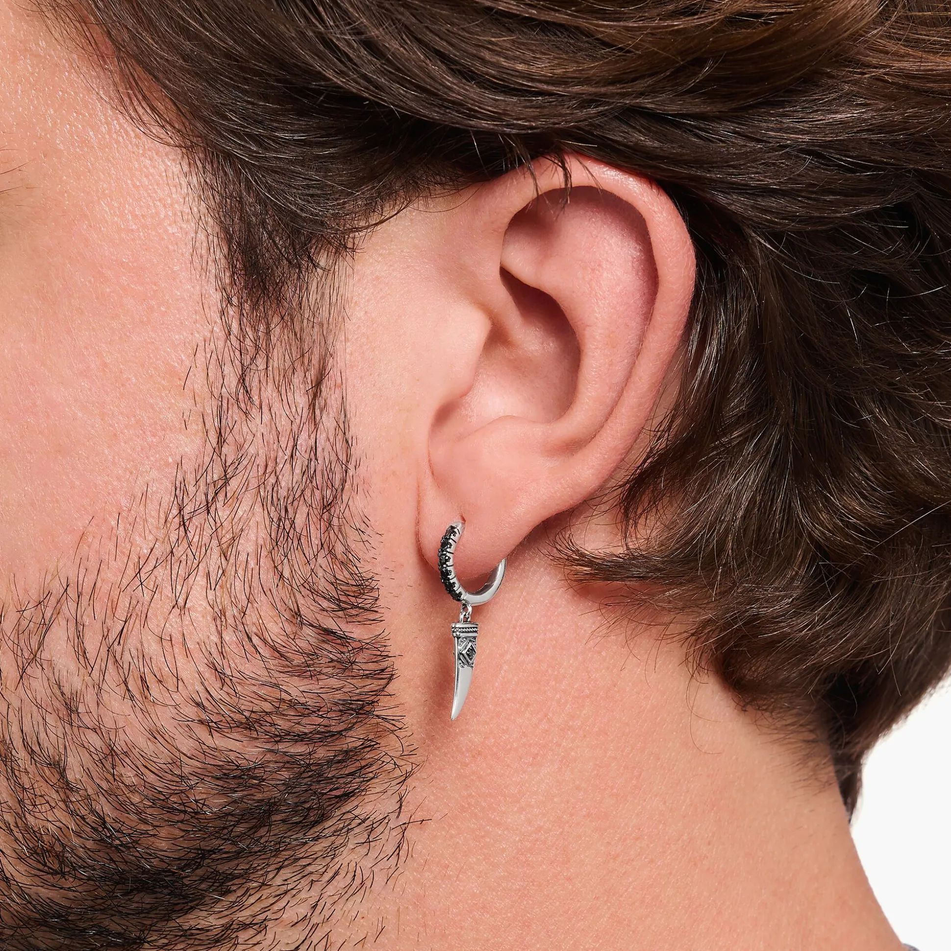 Shop Créole individuelle à breloque dent ornée de gemmes, argent noirci Femme Créoles|Clous D’oreilles & Créoles