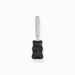 Cheap Créole individuelle à breloque Ours d’Or noir en version moyenne et pierres, argent Femme Créoles|Créoles