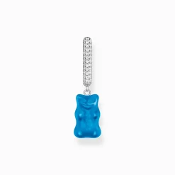 New Créole individuelle à breloque Ours d’or bleu en version moyenne et pierres, argent Femme Créoles|Argent 925