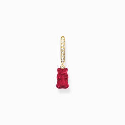 Best Créole individuelle avec breloque Ours d’or rouge et pierres, dorée Femme Créoles|Placage Or 18 Carats - Argent 925