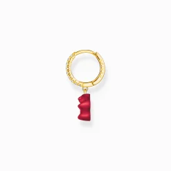 Best Créole individuelle avec breloque Ours d’or rouge et pierres, dorée Femme Créoles|Placage Or 18 Carats - Argent 925