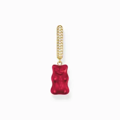 Cheap Créole individuelle avec breloque Ours d’or rouge en version moyenne et pierres, dorée Femme Créoles|Placage Or 18 Carats - Argent 925