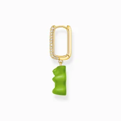 Cheap Créole individuelle avec breloque Ours d’or vert en version moyenne et pierres, dorée Femme Créoles|Placage Or 18 Carats - Argent 925