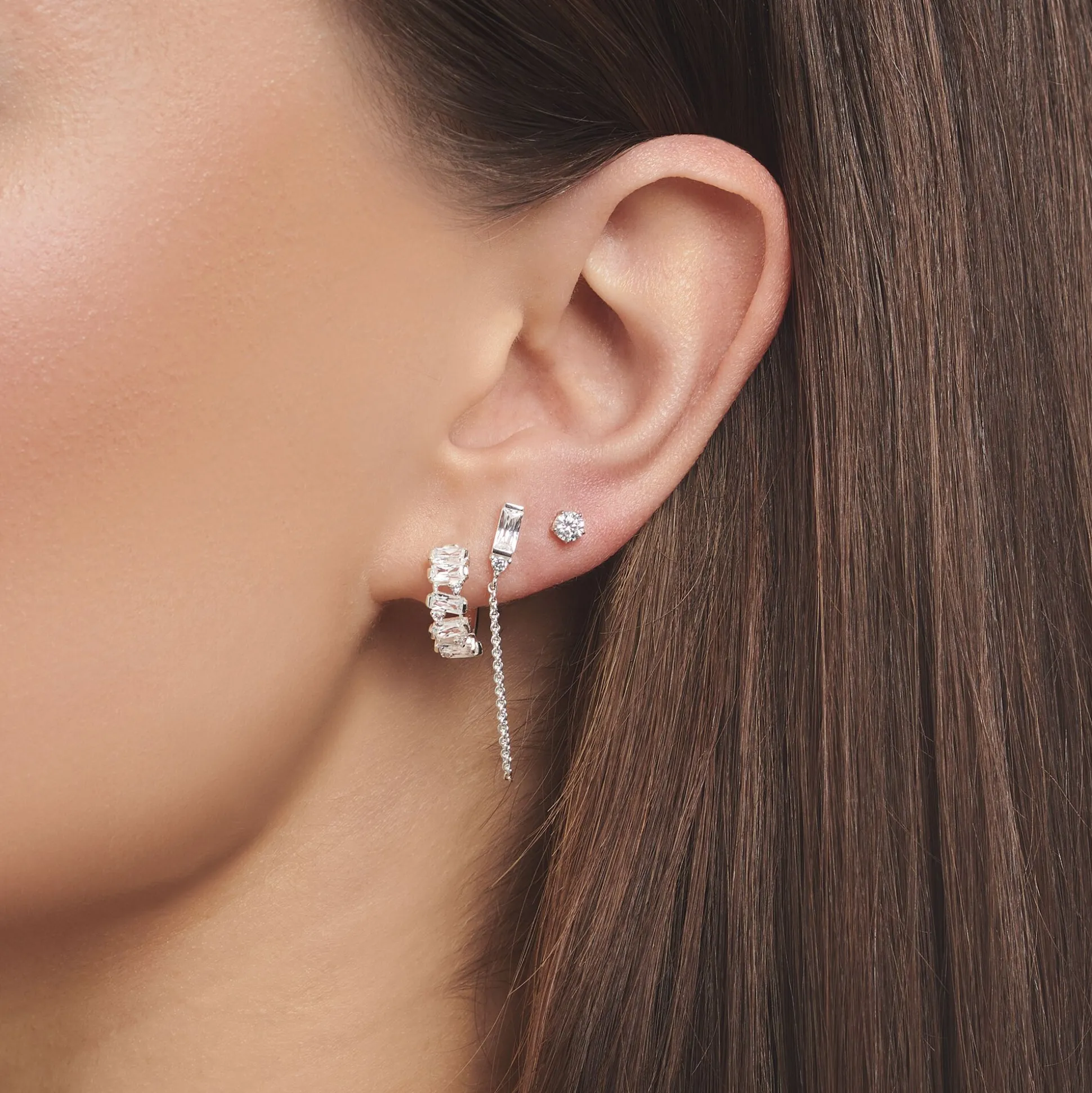 Best Créole unique pierres blanches argent Femme Créoles