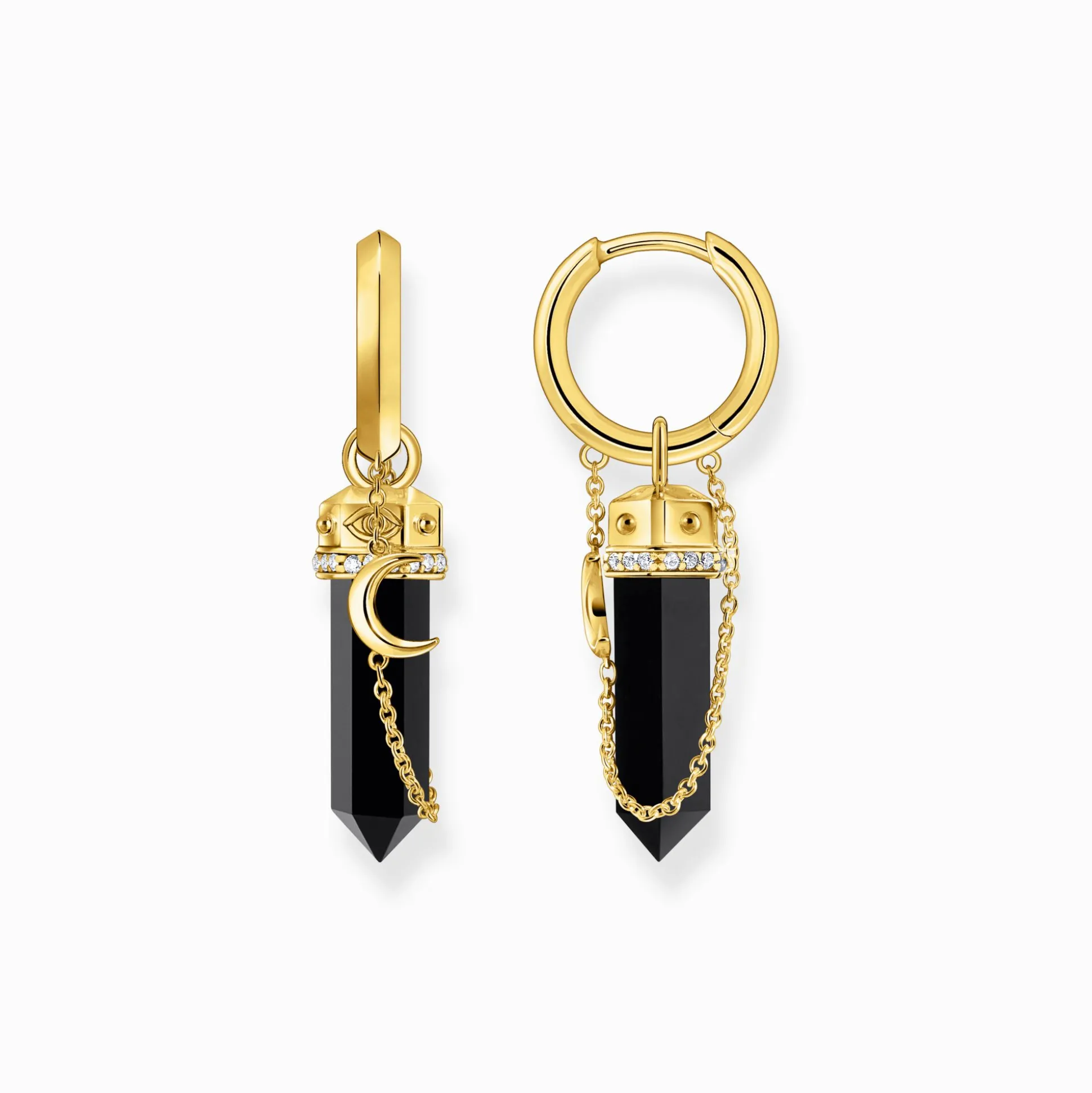 Online Créoles à breloque en onyx et chaîne plaquées or Femme Créoles|Placage Or 18 Carats - Argent 925