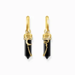 Online Créoles à breloque en onyx et chaîne plaquées or Femme Créoles|Placage Or 18 Carats - Argent 925