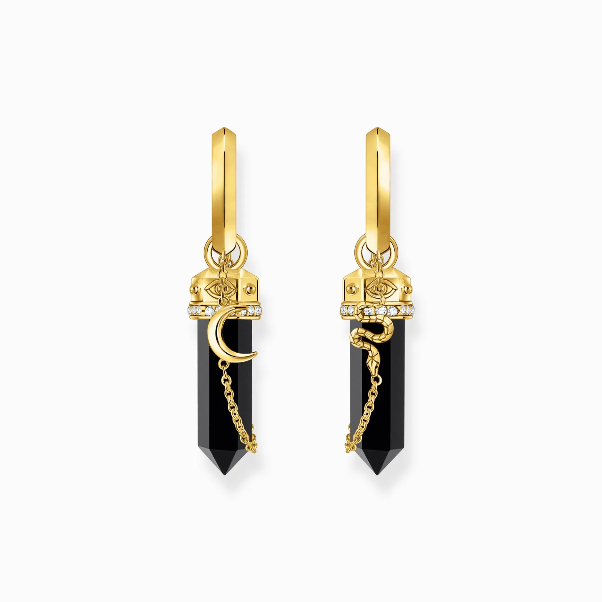 Online Créoles à breloque en onyx et chaîne plaquées or Femme Créoles|Placage Or 18 Carats - Argent 925