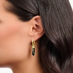Online Créoles à breloque en onyx et chaîne plaquées or Femme Créoles|Placage Or 18 Carats - Argent 925