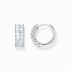 Discount Créoles avec pierres blanches pavé argent Femme Créoles