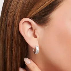 Discount Créoles avec pierres blanches pavé argent Femme Créoles