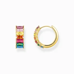 Best Sale Créoles avec pierres multicolore pavé plaqué or Femme Créoles