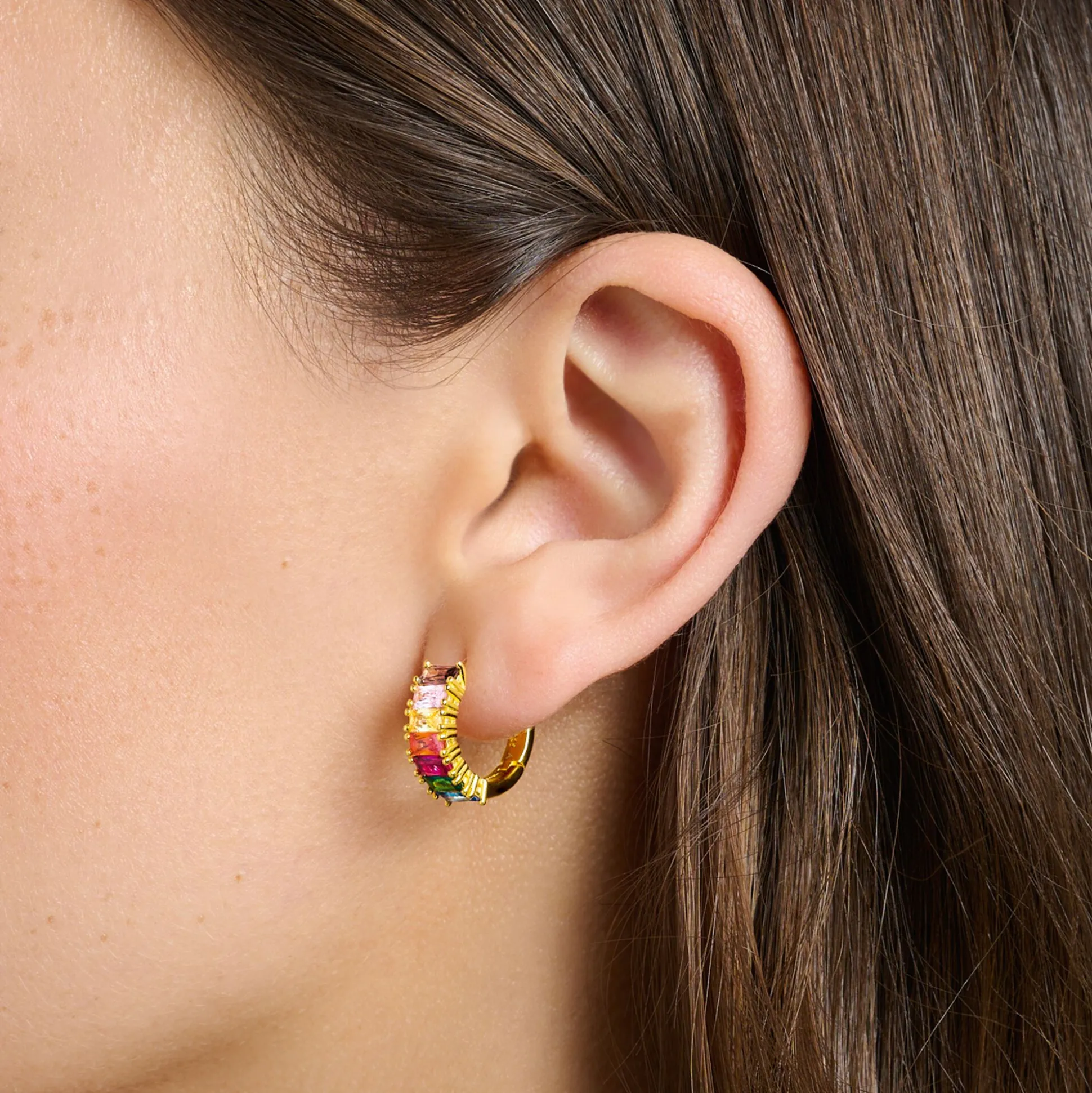 Best Sale Créoles avec pierres multicolore pavé plaqué or Femme Créoles