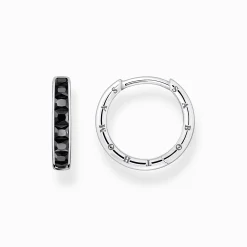 Fashion Créoles avec pierres noires pavé argent Femme Créoles