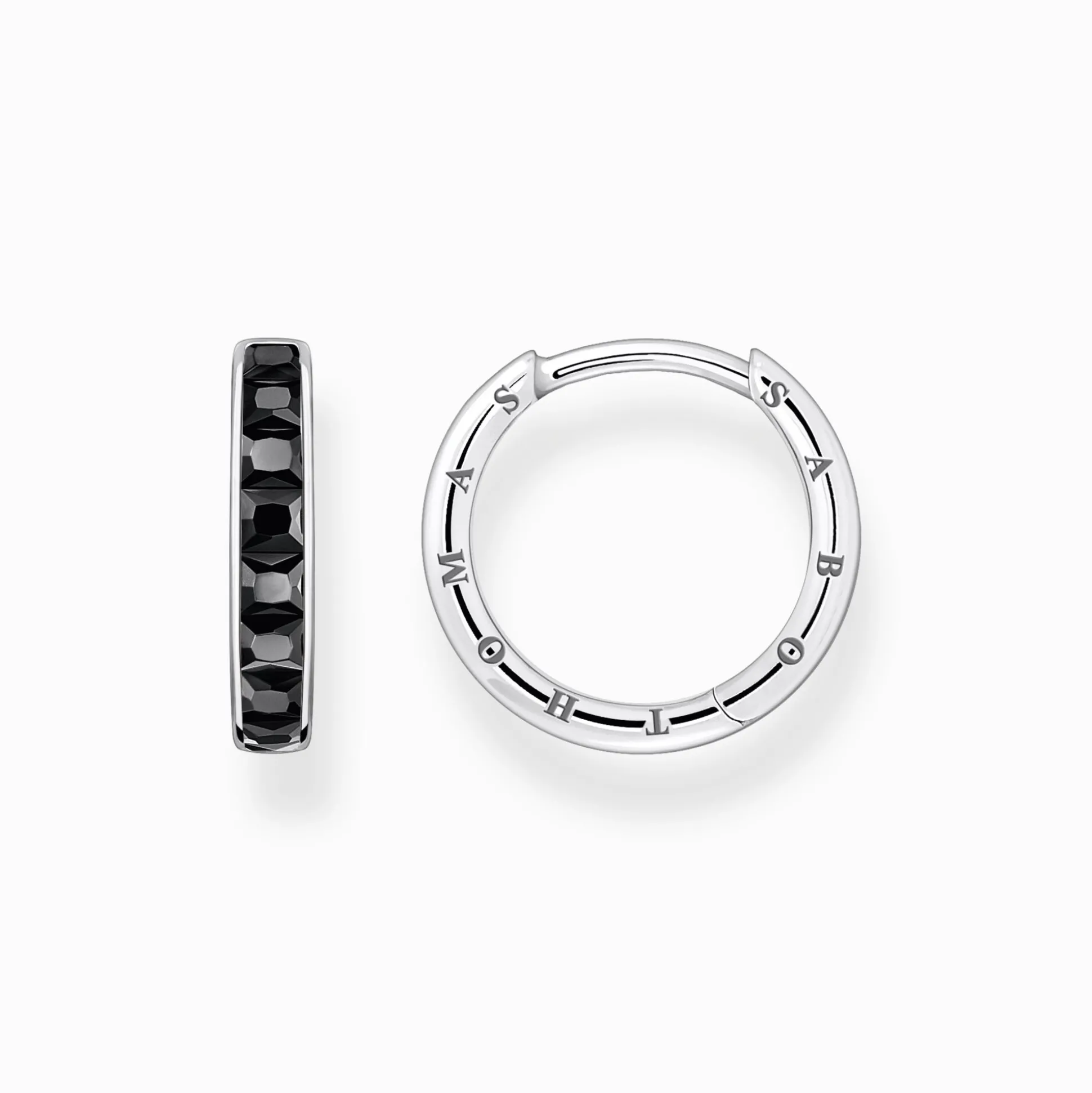 Fashion Créoles avec pierres noires pavé argent Femme Créoles