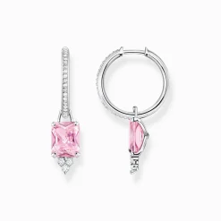 Shop Créoles avec pierres roses et blanches argent Femme Créoles