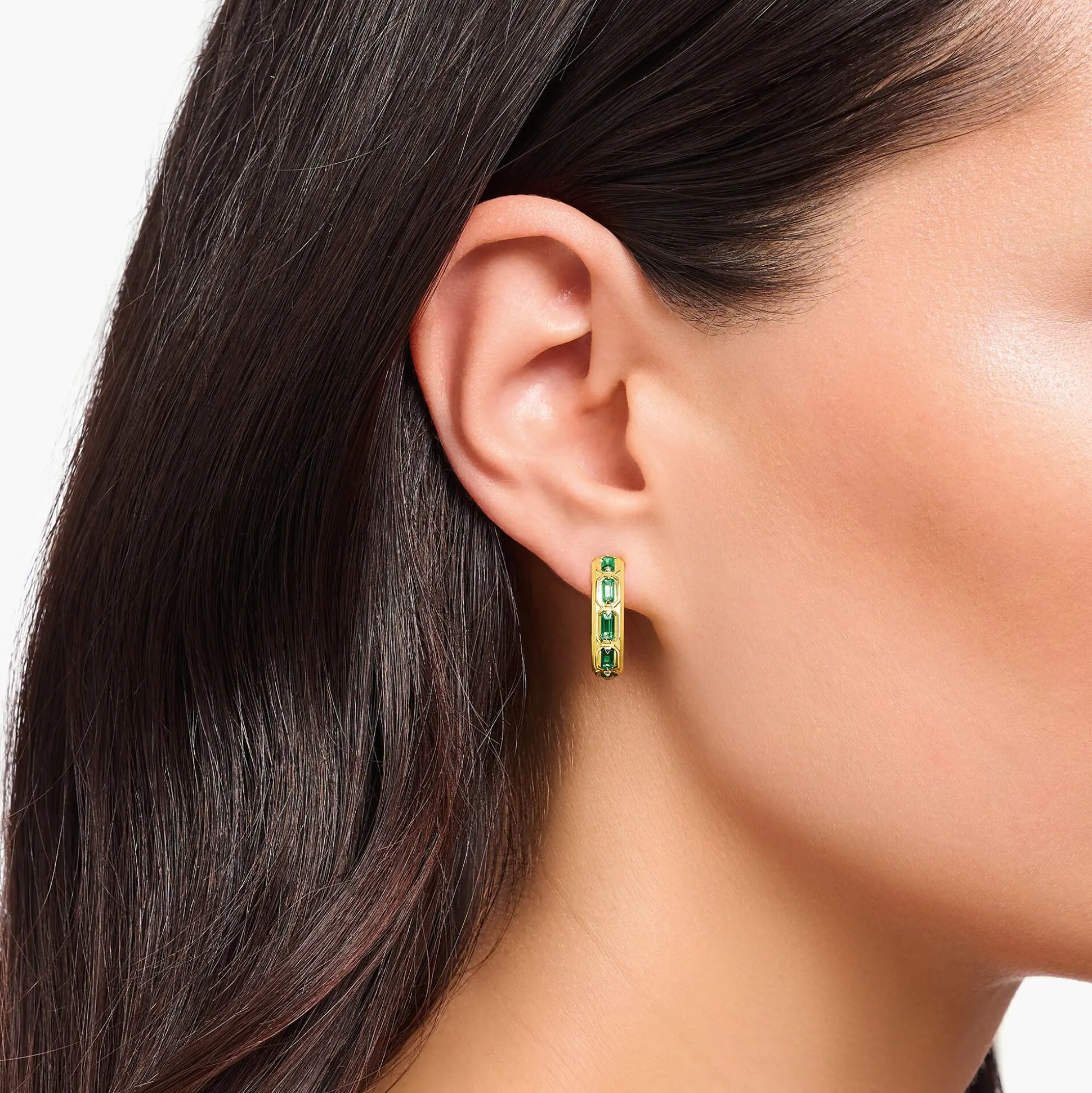 Flash Sale Créoles écailles de crocodile dorées ornée de gemmes vert émeraude Femme Créoles|Placage Or 18 Carats - Argent 925