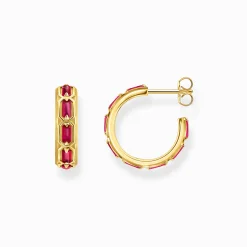 Fashion Créoles écailles de crocodile dorées ornée de gemmes rouges Femme Créoles|Placage Or 18 Carats - Argent 925