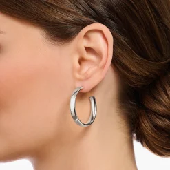 Cheap Créoles Chunky de taille moyenne en argent Femme Créoles