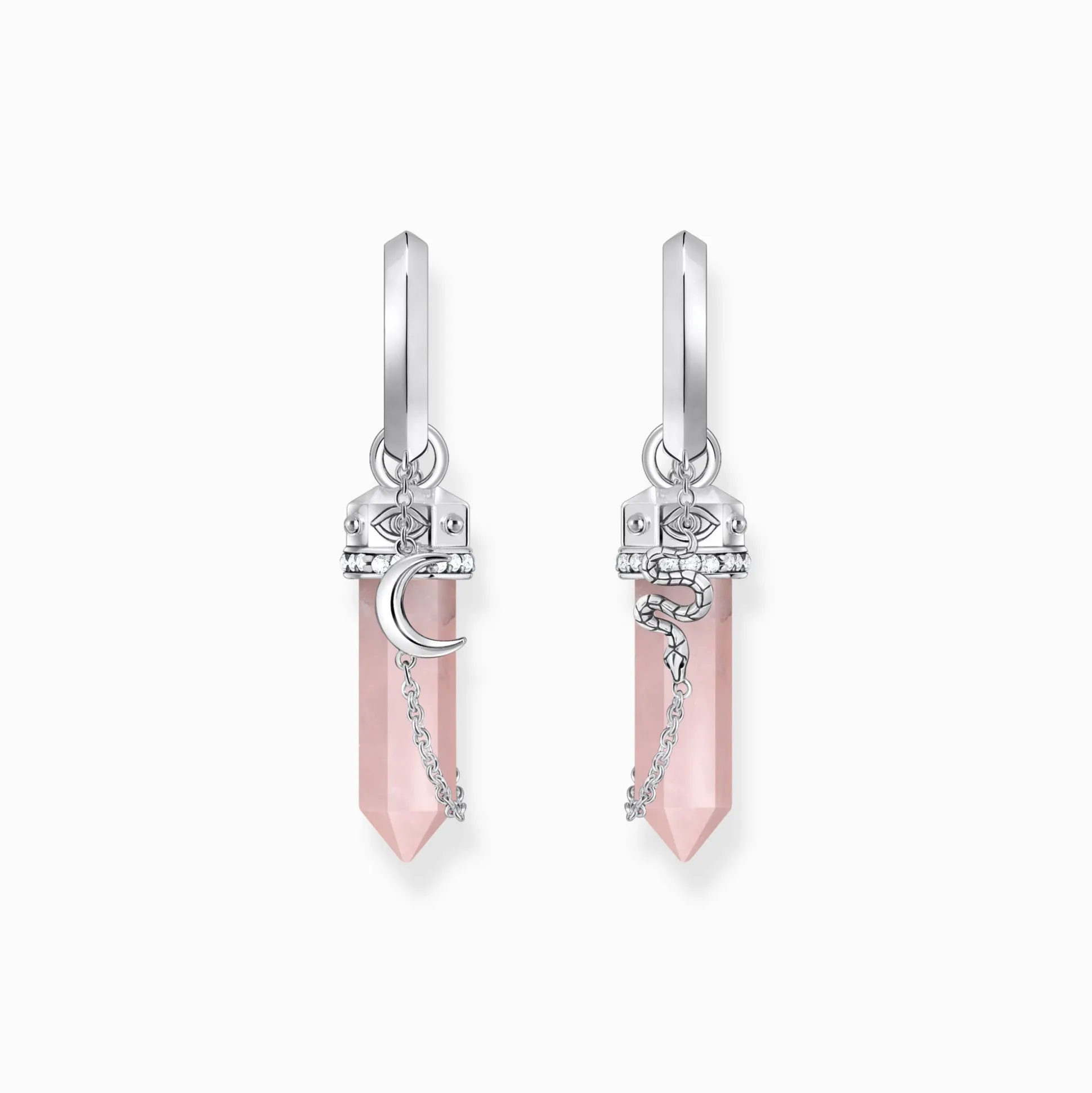 Fashion Créoles en argent avec pendentif en cristal rose et symboles Femme Créoles|Argent 925