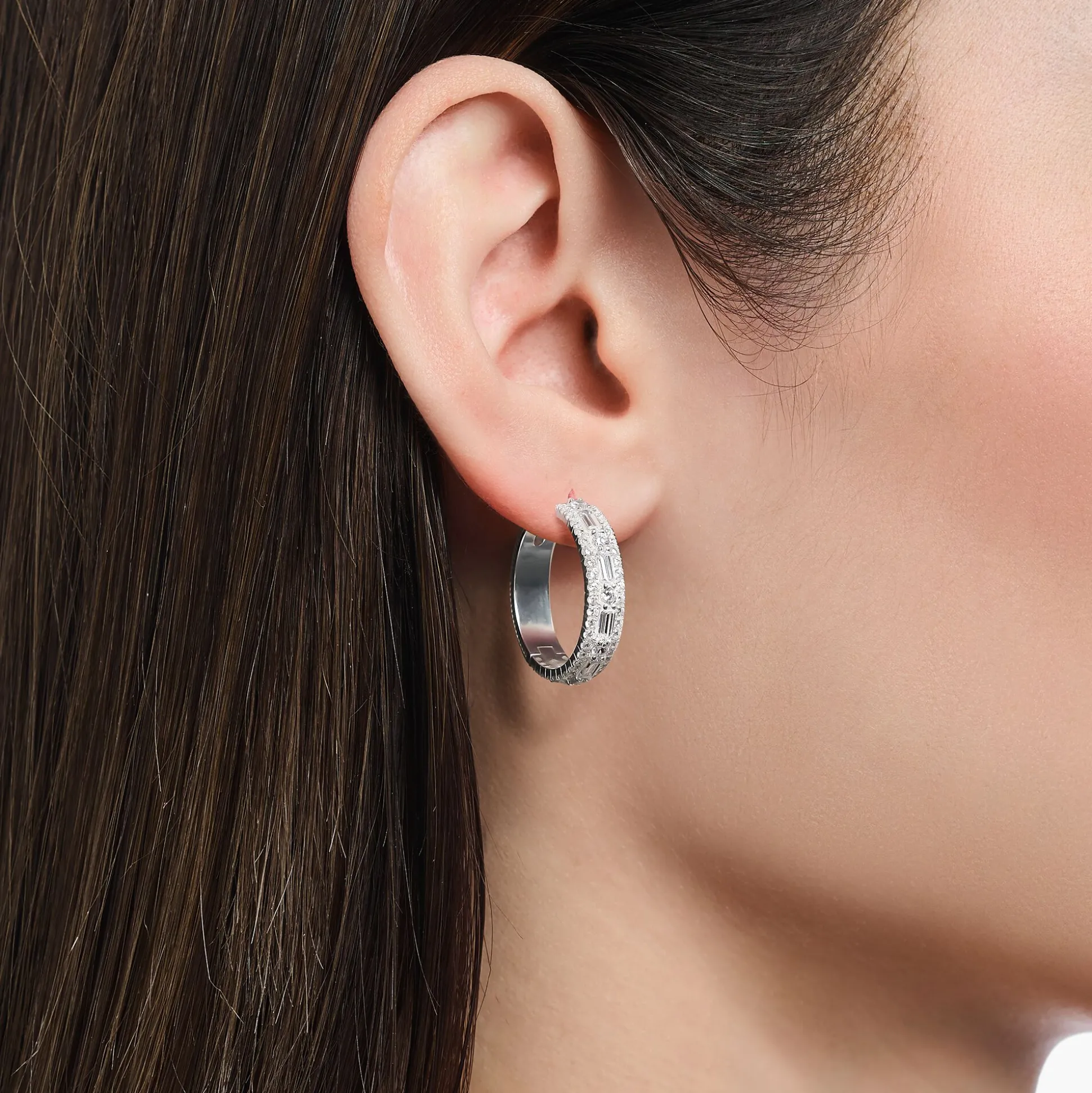 Best Sale Créoles en argent avec pierres blanches Femme Créoles|Argent 925