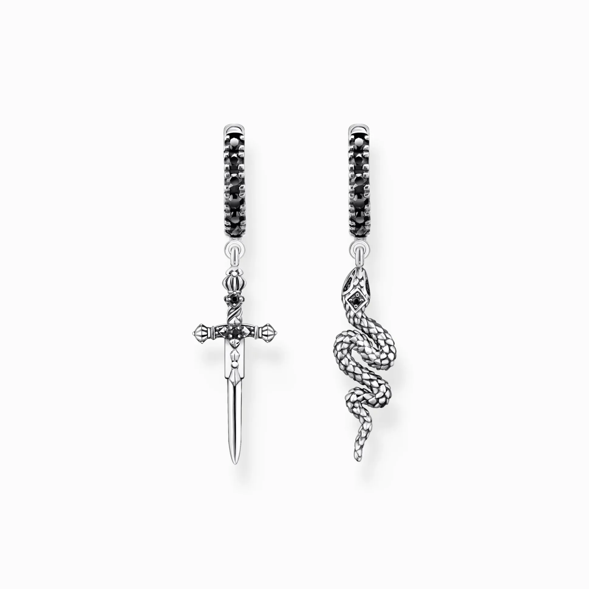 Clearance Créoles noirci serpent et épée Clous D’oreilles & Créoles|Argent 925