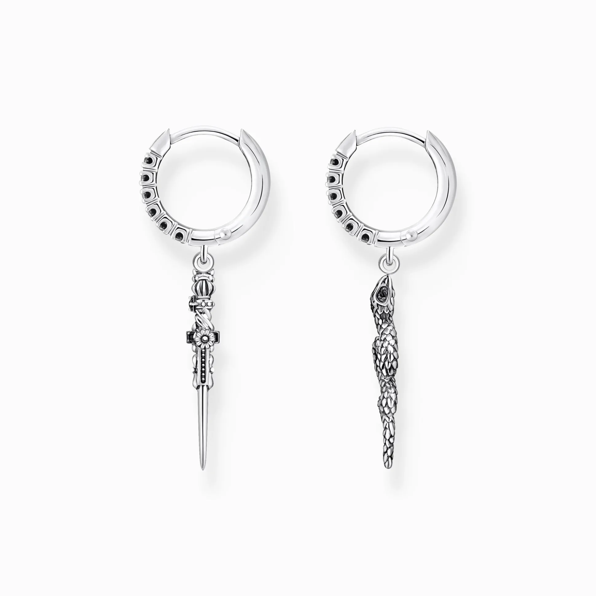 Clearance Créoles noirci serpent et épée Clous D’oreilles & Créoles|Argent 925