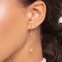 Discount Créoleunique avec pendentif lune or Femme Créoles