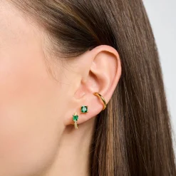 Sale Créoleunique avec pierres verte et blanches plaqué or Femme Créoles|Placage Or 18 Carats - Argent 925