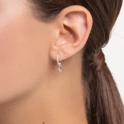 Hot Créoleunique pierres blanches argent Femme Créoles