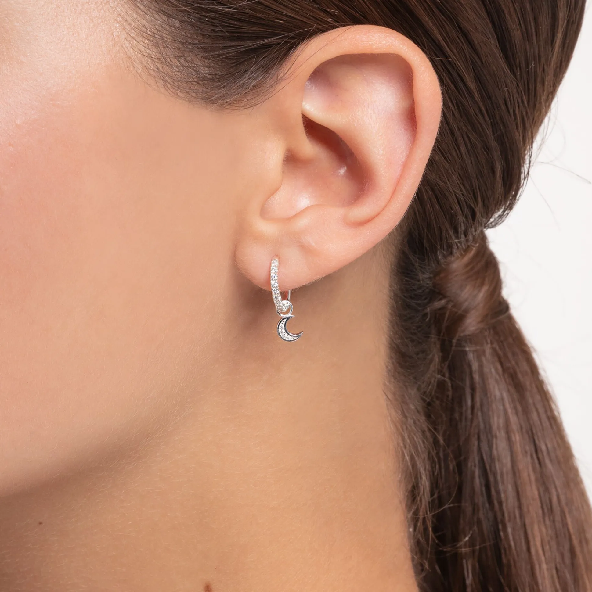 Hot Créoleunique pierres blanches argent Femme Créoles