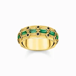Best Large bague écailles de crocodile dorée ornée de gemmes vert émeraude Femme Bagues|Placage Or 18 Carats - Argent 925